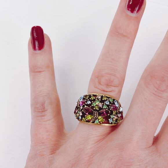 Signed Heidi Daus Gold Tone Multicolor Purple Butterfly Statement Ring Size 7 - Picture 7 of 12